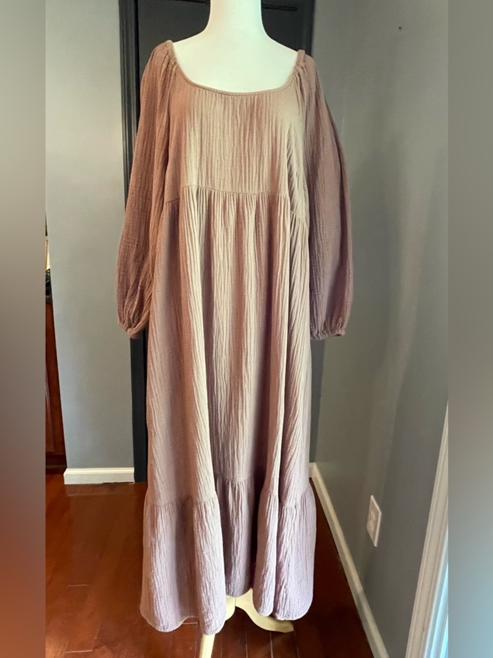Universal Threads Mocha Puff Sleeve Gauzy Maxi Dress